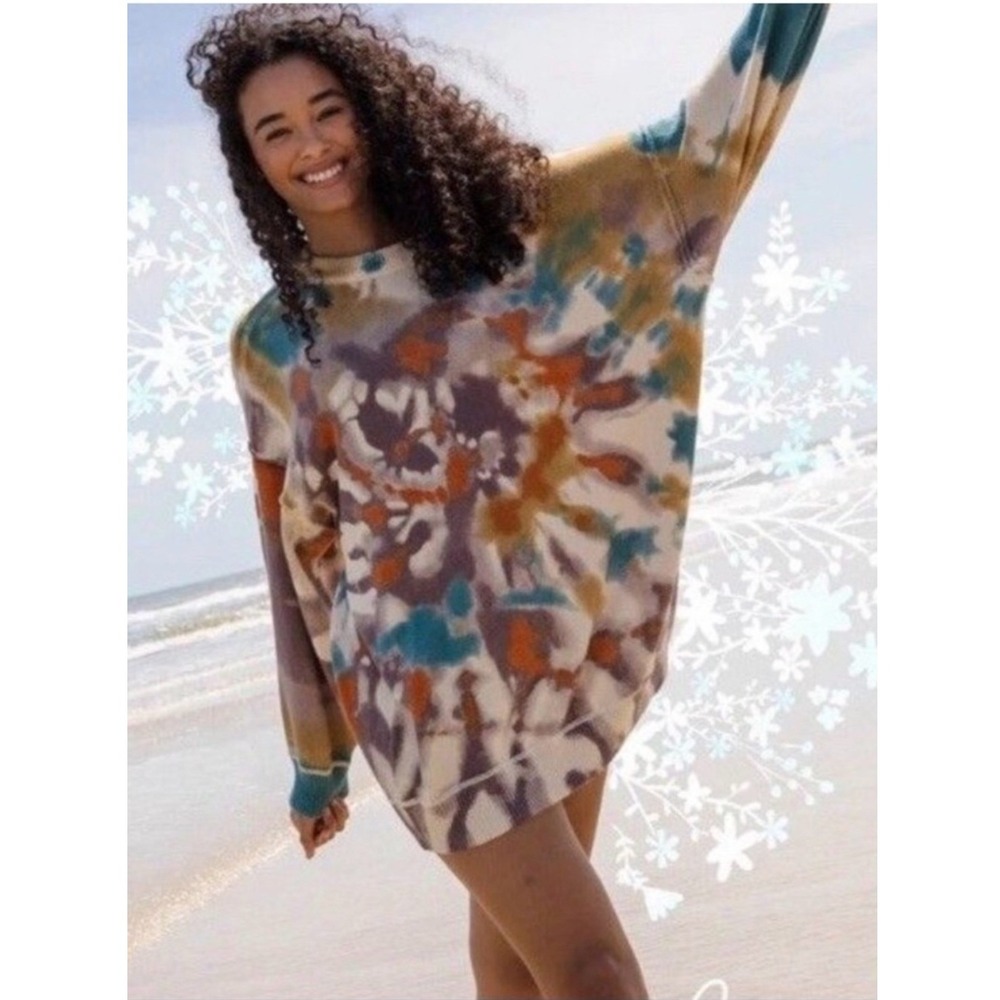 Natural Life Taylor Oversized Cotton Sweater L/XL Boho Sunset Tie Dye Festival